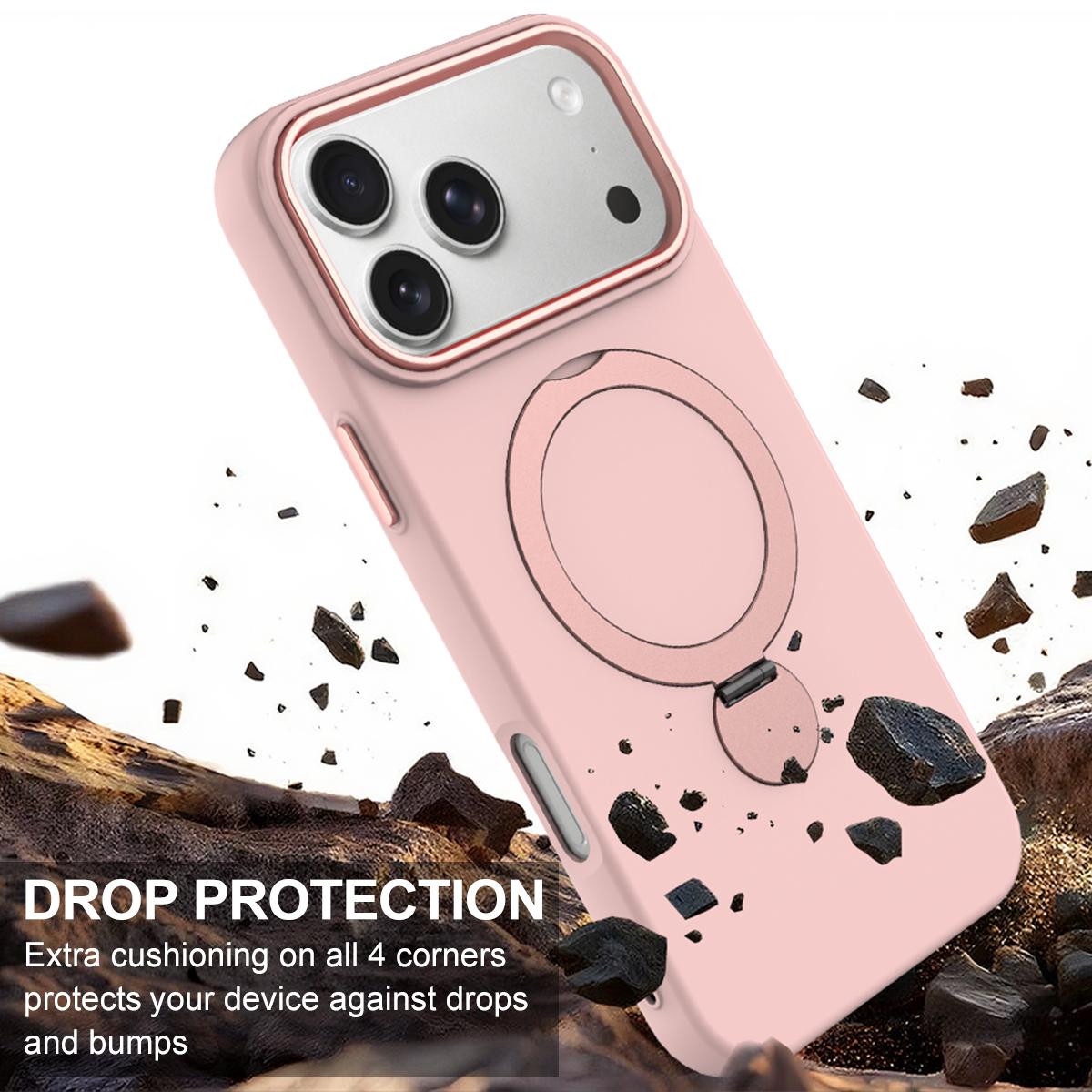 Compatible with iPhone 18 Pro Max Gen1.5 Pivot Ring Holder TPU Dual-Layer PC Phone Case - Pink
