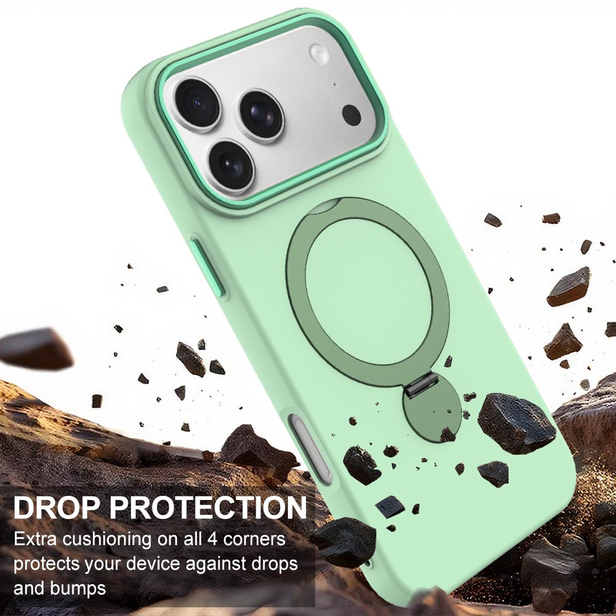 Compatible with iPhone 18 Pro Max Gen1.5 Pivot Ring Holder TPU Dual-Layer PC Phone Case - Green
