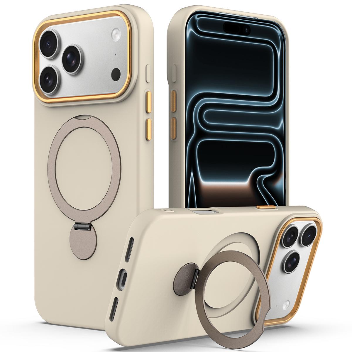 Compatible with iPhone 18 Pro Max Gen1.5 Pivot Ring Holder TPU Dual-Layer PC Phone Case - Apricot