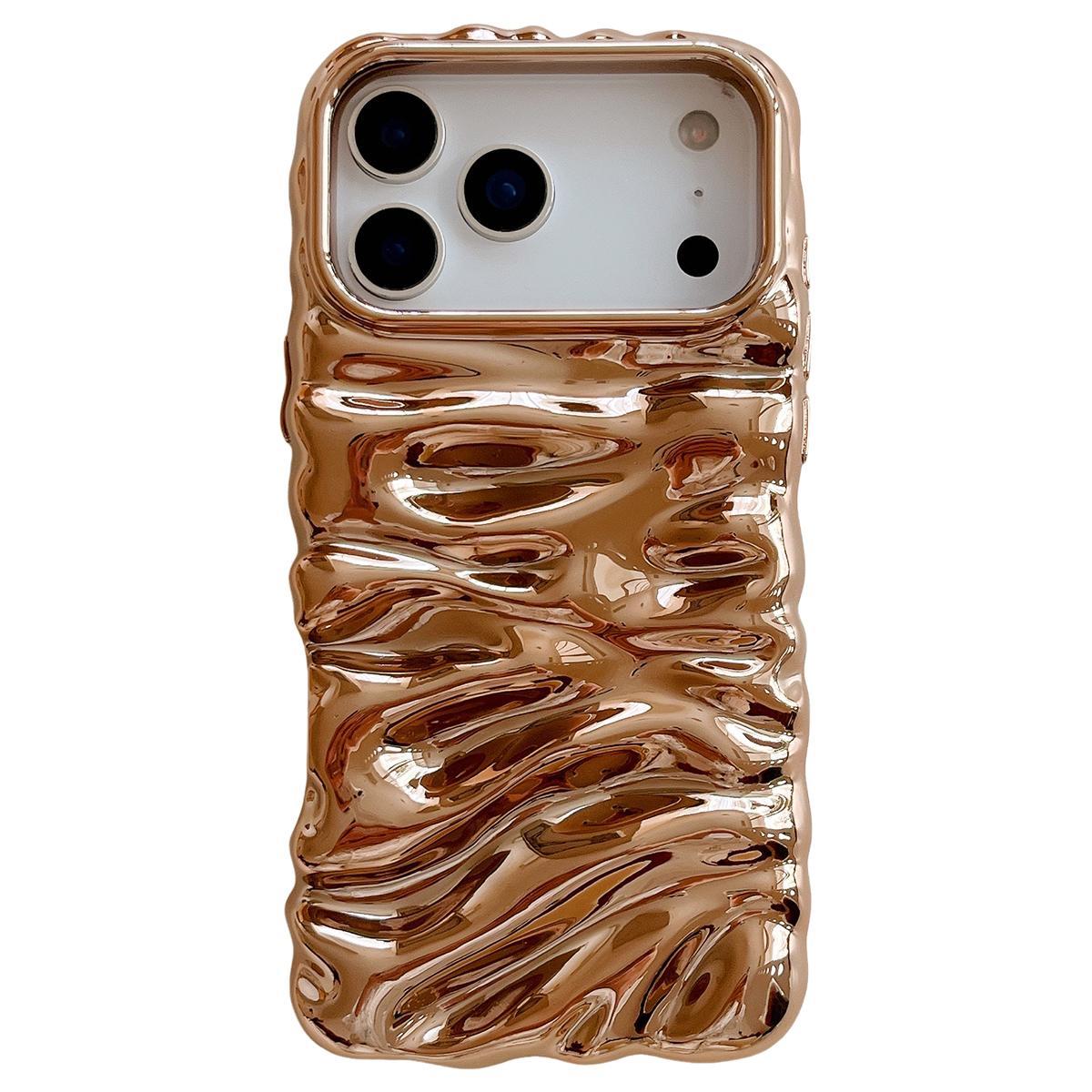 Compatible with iPhone 18 Pro Max Cream Texture Electroplating TPU Full Coverage Phone Case - Gold