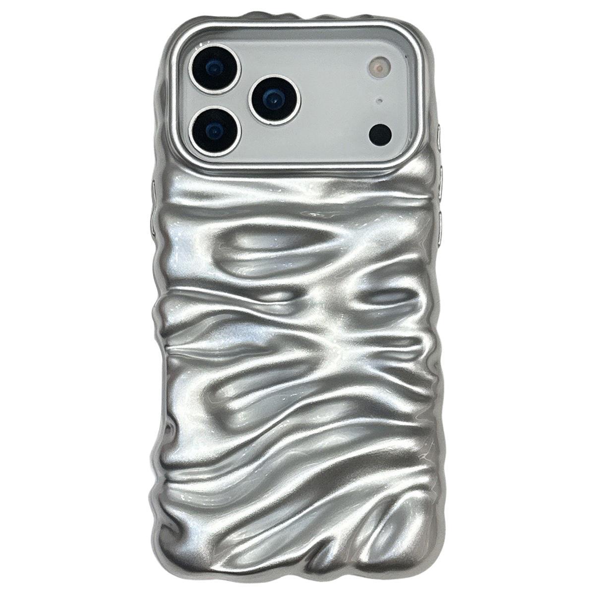 Compatible with iPhone 18 Pro Max Cream Texture Electroplating TPU Full Coverage Phone Case - Silver