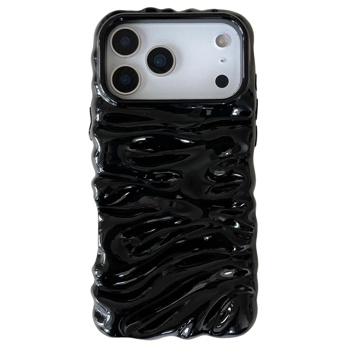 Compatible with iPhone 18 Pro Max Cream Texture Electroplating TPU Full Coverage Phone Case - Black