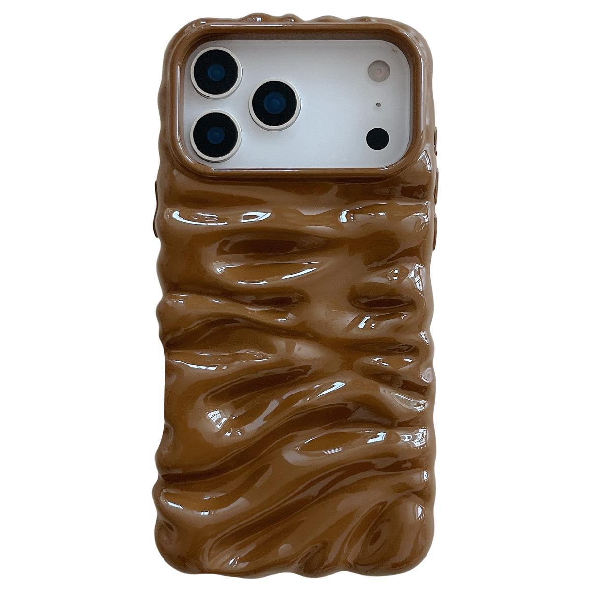 Compatible with iPhone 18 Pro Max Cream Texture Electroplating TPU Full Coverage Phone Case - Caramel