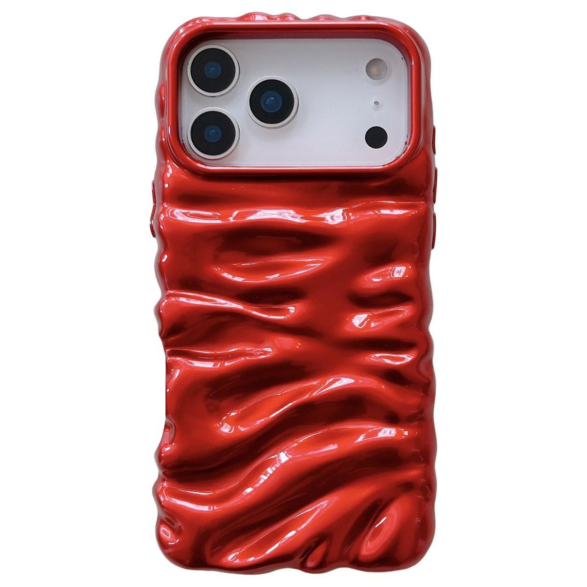 Compatible with iPhone 18 Pro Max Cream Texture Electroplating TPU Full Coverage Phone Case - Red