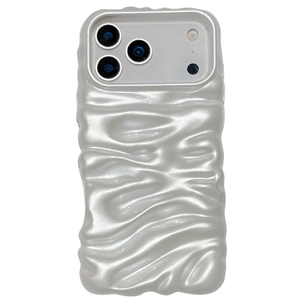 Compatible with iPhone 18 Pro Max Cream Texture Electroplating TPU Full Coverage Phone Case - Pearl White