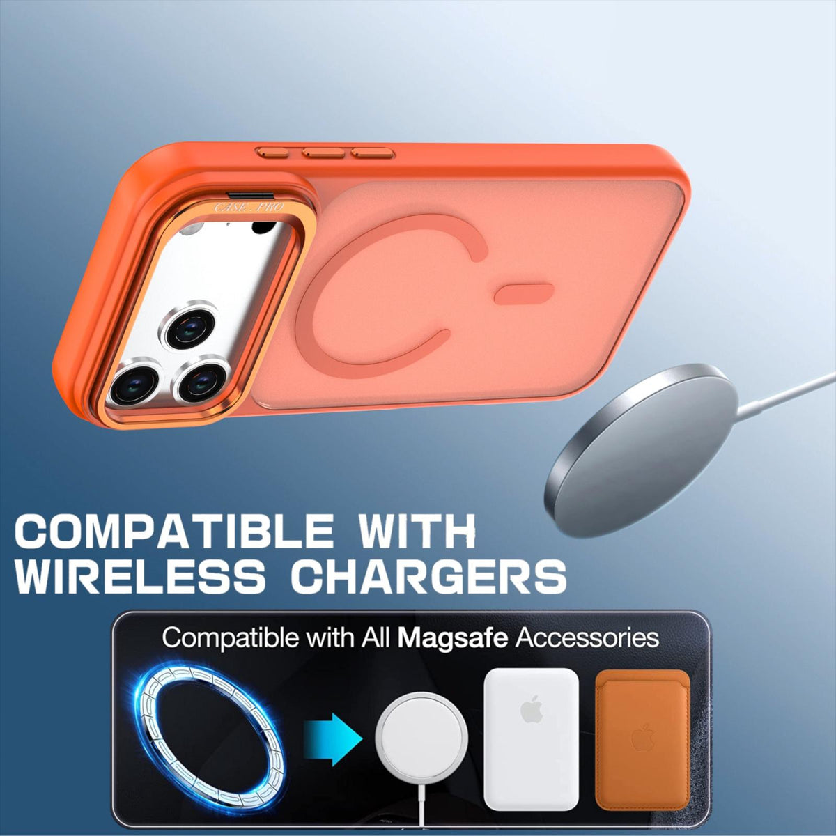 Compatible with iPhone 18 Pro Max Bright Color Frosted Skin-feel Camera Bracket Magsafe Phone Case - Orange