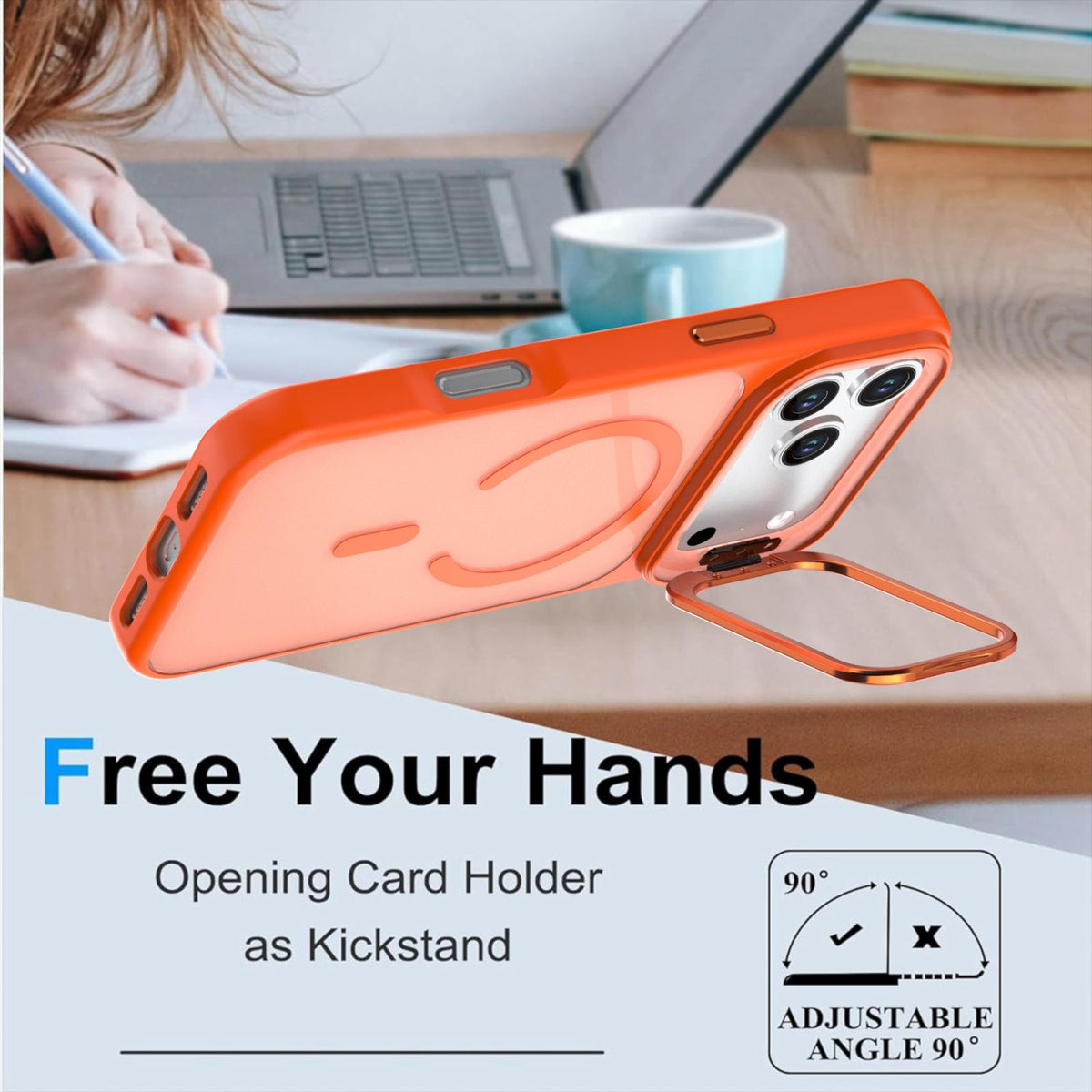 Compatible with iPhone 18 Pro Max Bright Color Frosted Skin-feel Camera Bracket Magsafe Phone Case - Orange