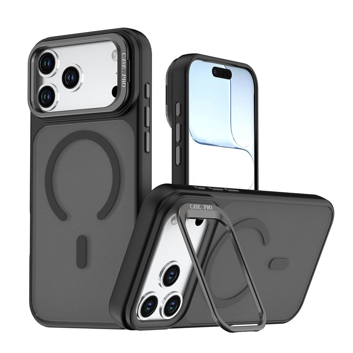 Compatible with iPhone 18 Pro Max Bright Color Frosted Skin-feel Camera Bracket Magsafe Phone Case - Black
