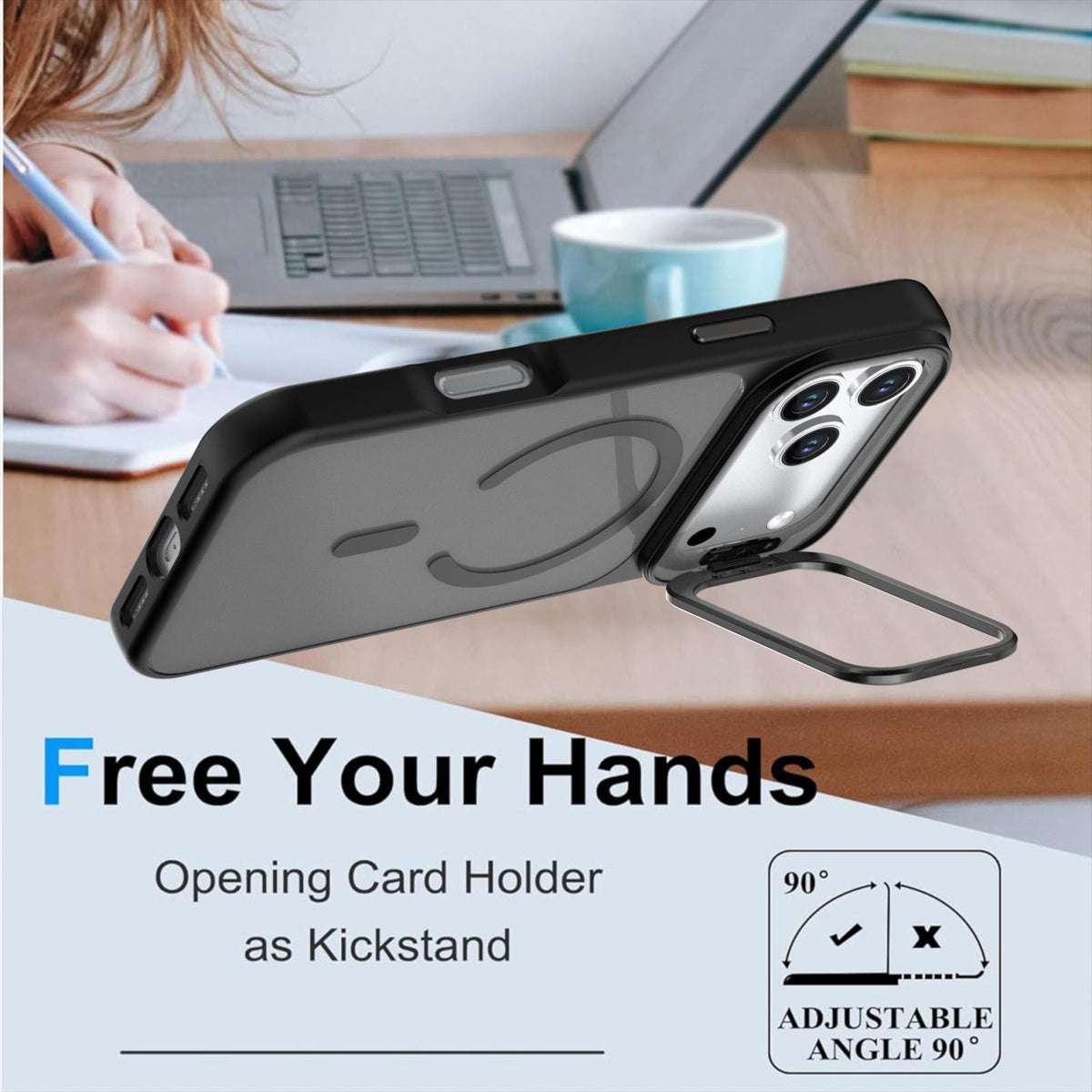 Compatible with iPhone 18 Pro Max Bright Color Frosted Skin-feel Camera Bracket Magsafe Phone Case - Black
