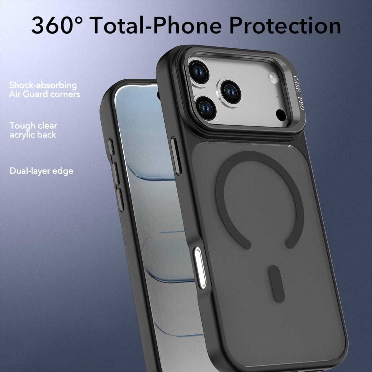 Compatible with iPhone 18 Pro Max Bright Color Frosted Skin-feel Camera Bracket Magsafe Phone Case - Black