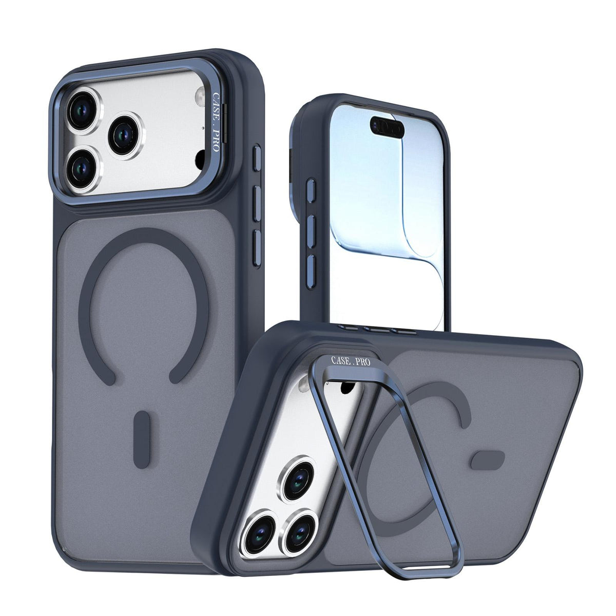 Compatible with iPhone 18 Pro Max Bright Color Frosted Skin-feel Camera Bracket Magsafe Phone Case - Blue