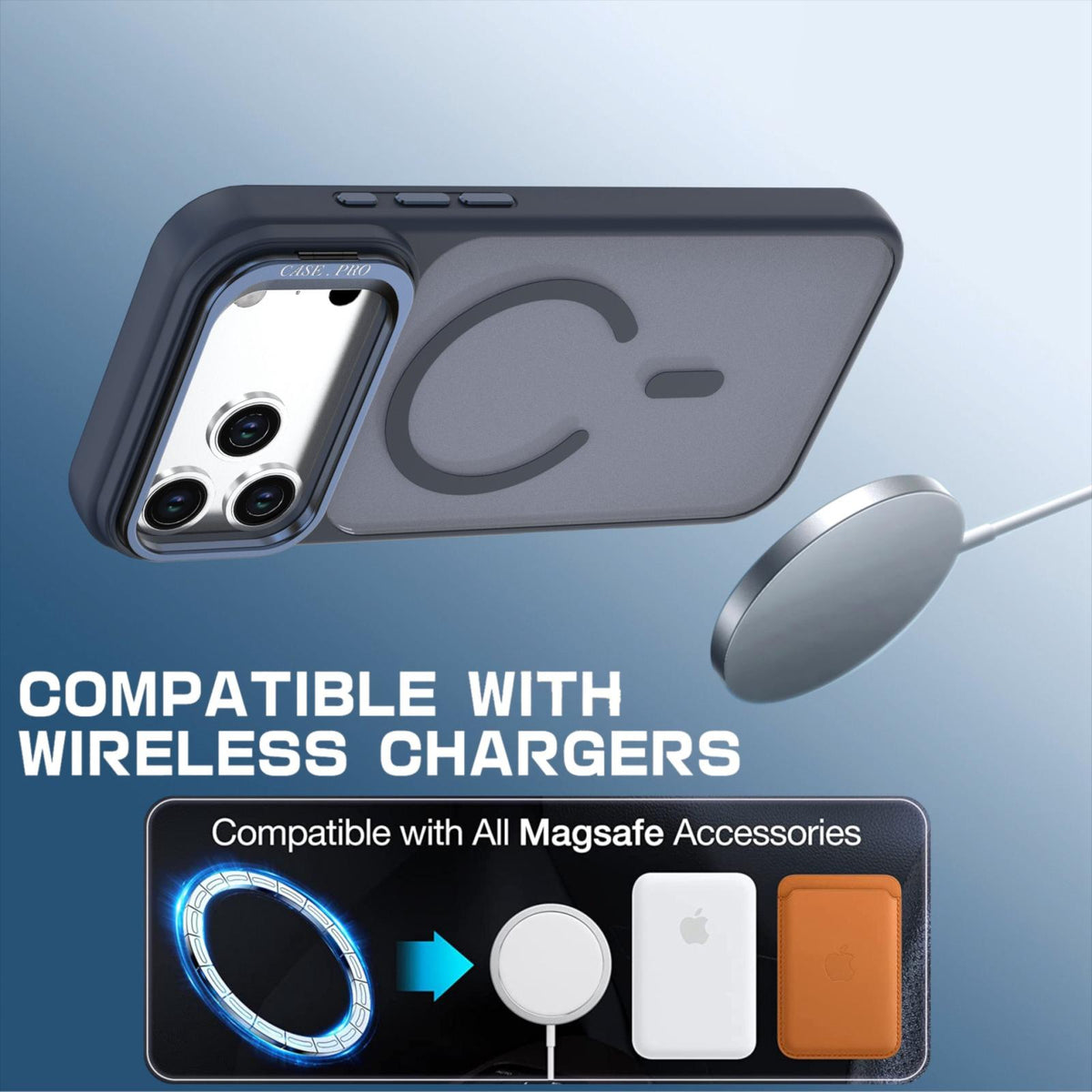 Compatible with iPhone 18 Pro Max Bright Color Frosted Skin-feel Camera Bracket Magsafe Phone Case - Blue