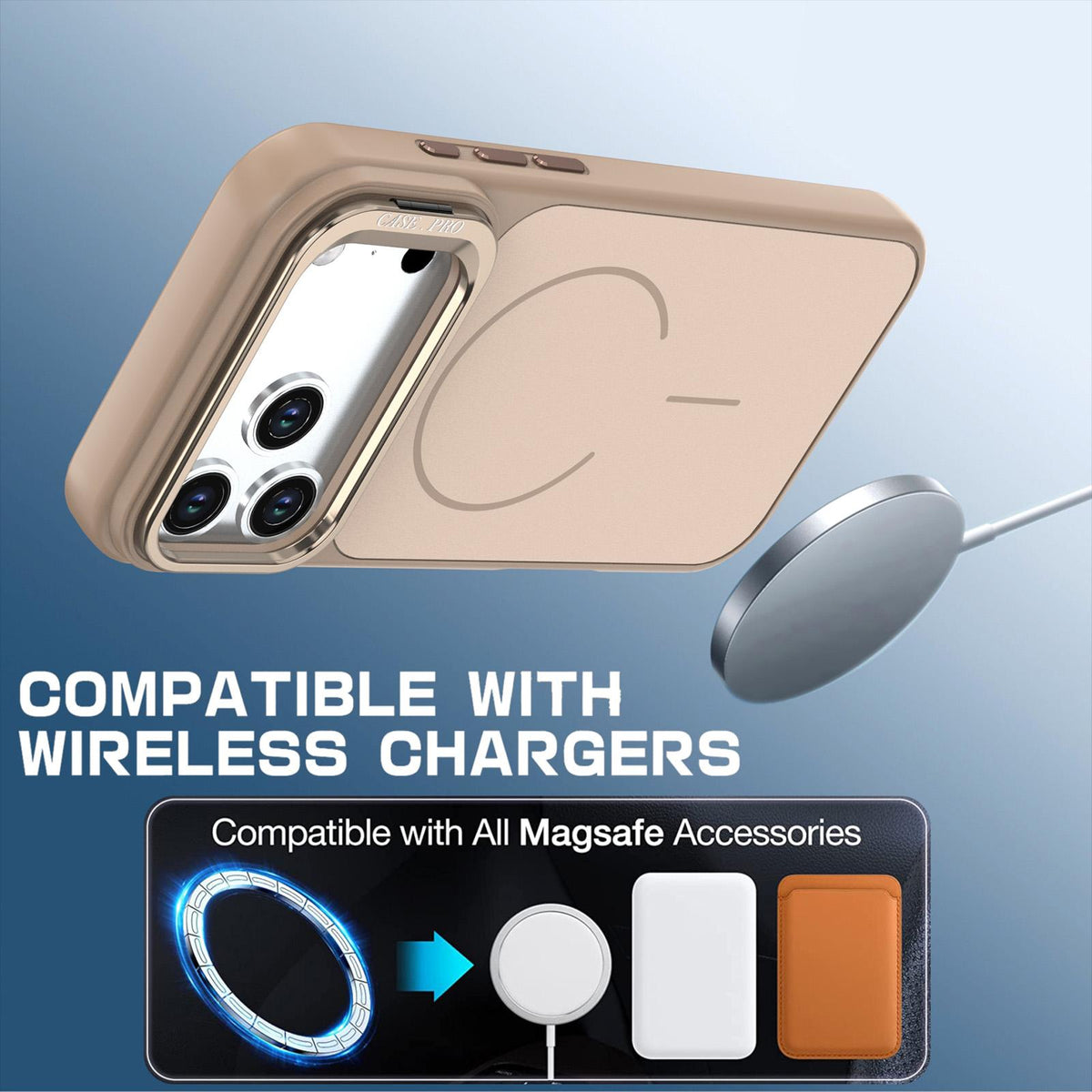 Compatible with iPhone 18 Pro Max Bright Color Contrast Skin-feel Camera Bracket Magsafe Phone Case - Desert Gold