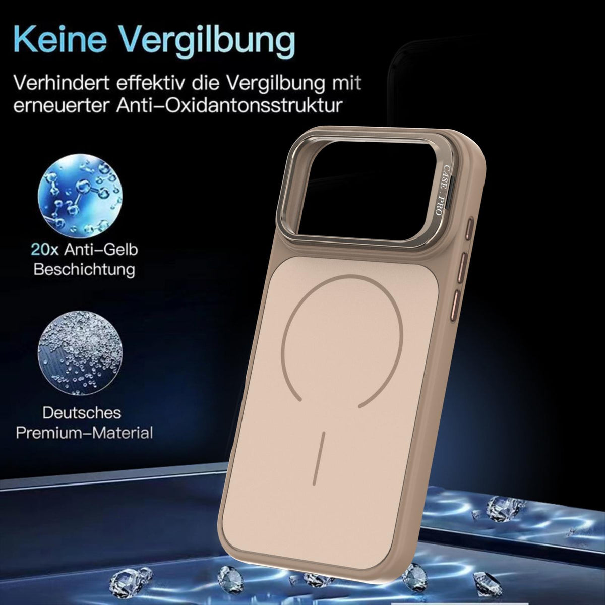 Compatible with iPhone 18 Pro Max Bright Color Contrast Skin-feel Camera Bracket Magsafe Phone Case - Desert Gold