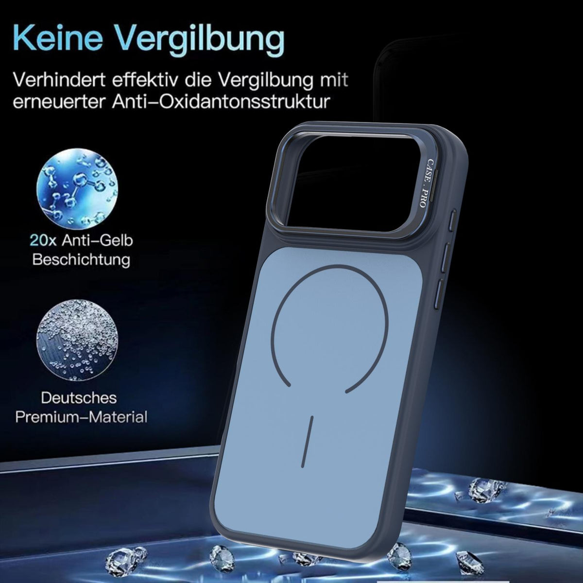 Compatible with iPhone 18 Pro Max Bright Color Contrast Skin-feel Camera Bracket Magsafe Phone Case - Blue