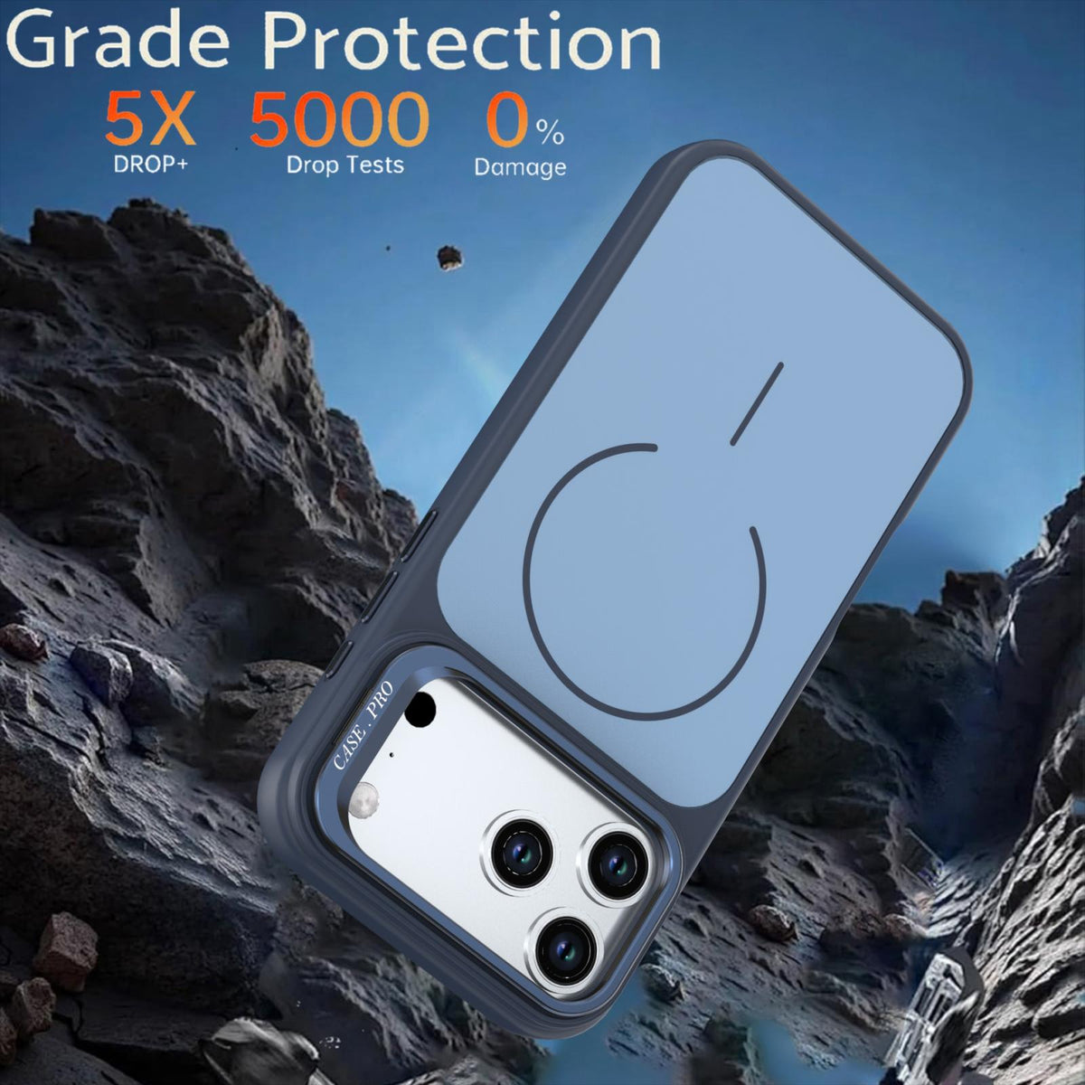 Compatible with iPhone 18 Pro Max Bright Color Contrast Skin-feel Camera Bracket Magsafe Phone Case - Blue
