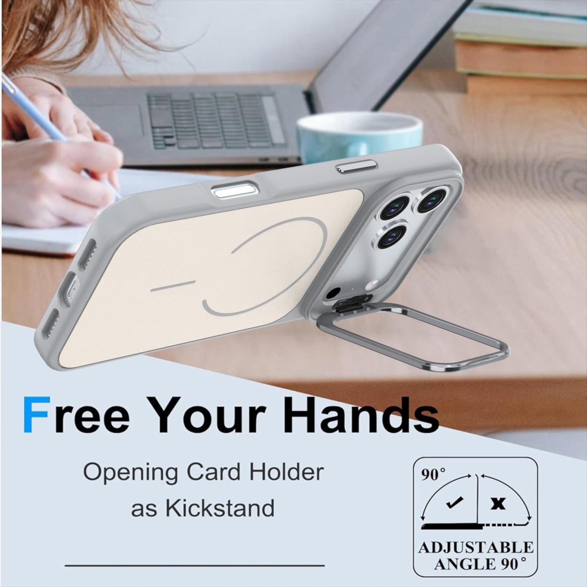 Compatible with iPhone 18 Pro Max Bright Color Contrast Skin-feel Camera Bracket Magsafe Phone Case - Grey