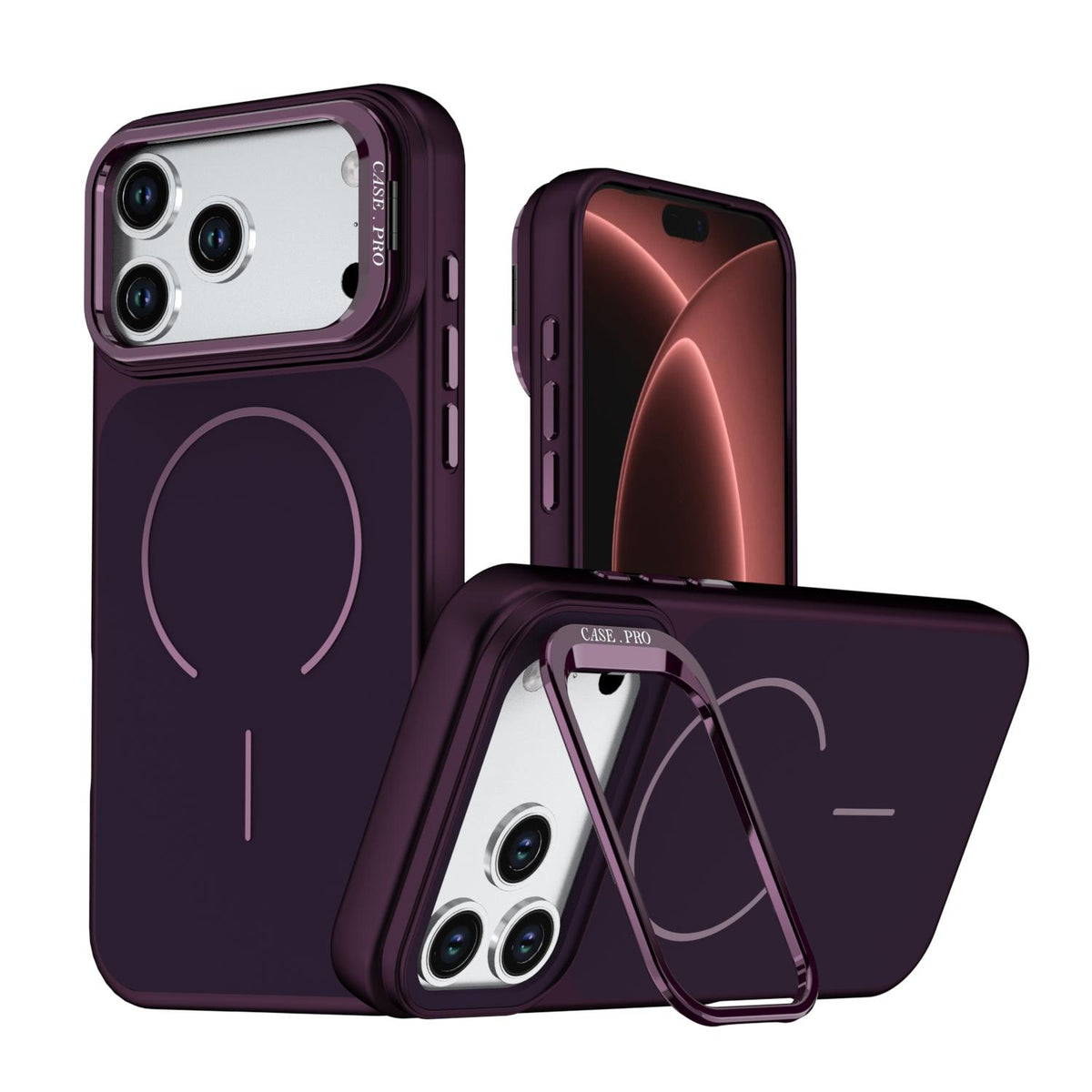 Compatible with iPhone 18 Pro Bright Color Contrast Skin-feel Camera Bracket Magsafe Phone Case - Dark Cherry