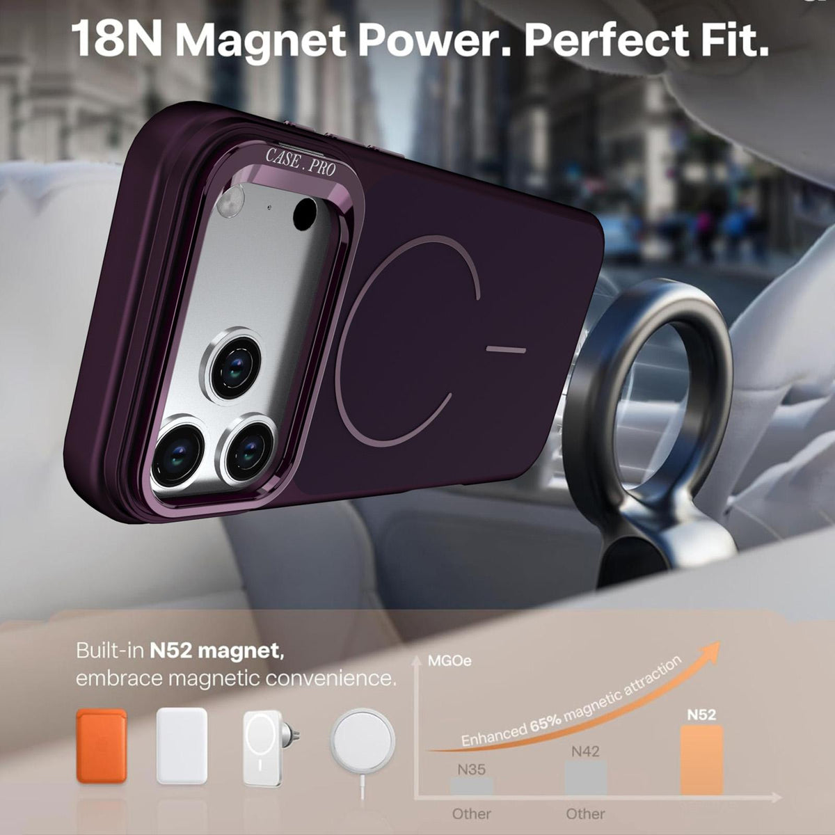 Compatible with iPhone 18 Pro Bright Color Contrast Skin-feel Camera Bracket Magsafe Phone Case - Dark Cherry