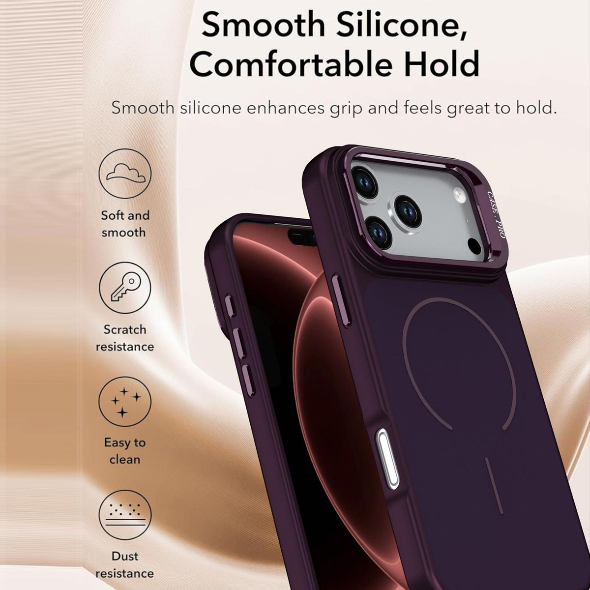 Compatible with iPhone 18 Pro Bright Color Contrast Skin-feel Camera Bracket Magsafe Phone Case - Dark Cherry