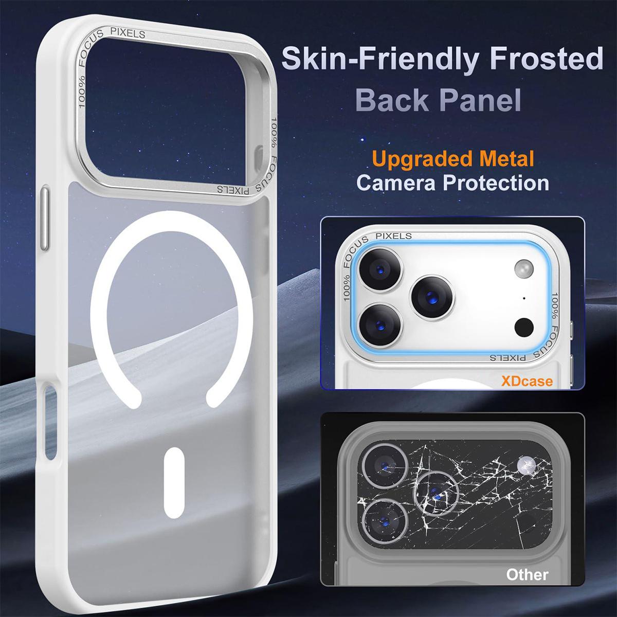 Compatible with iPhone 18 Pro Max XDcase Metal Lens Frame Skin Feel Magnetic Phone Case - White