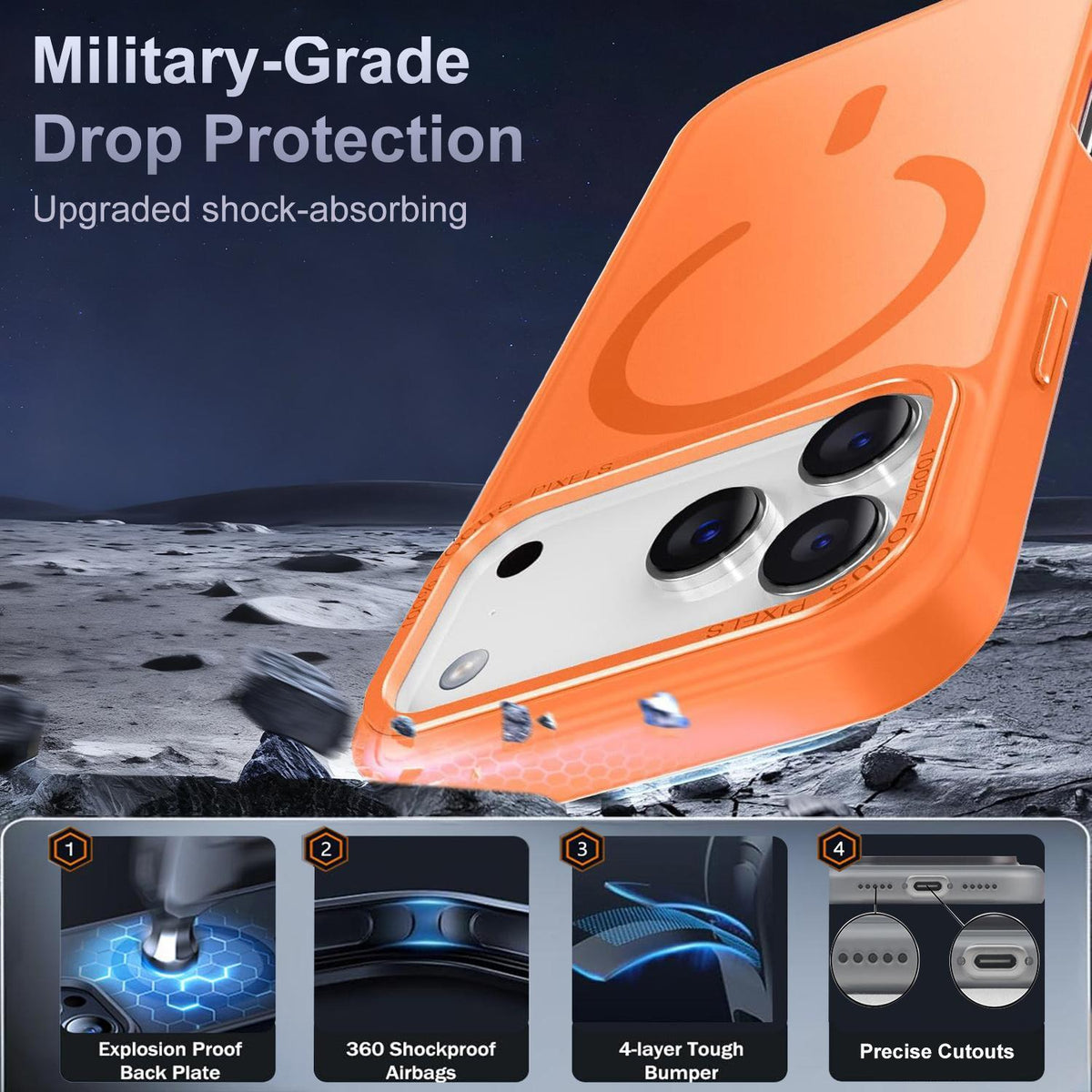 Compatible with iPhone 18 Pro Max XDcase Metal Lens Frame Skin Feel Magnetic Phone Case - Orange