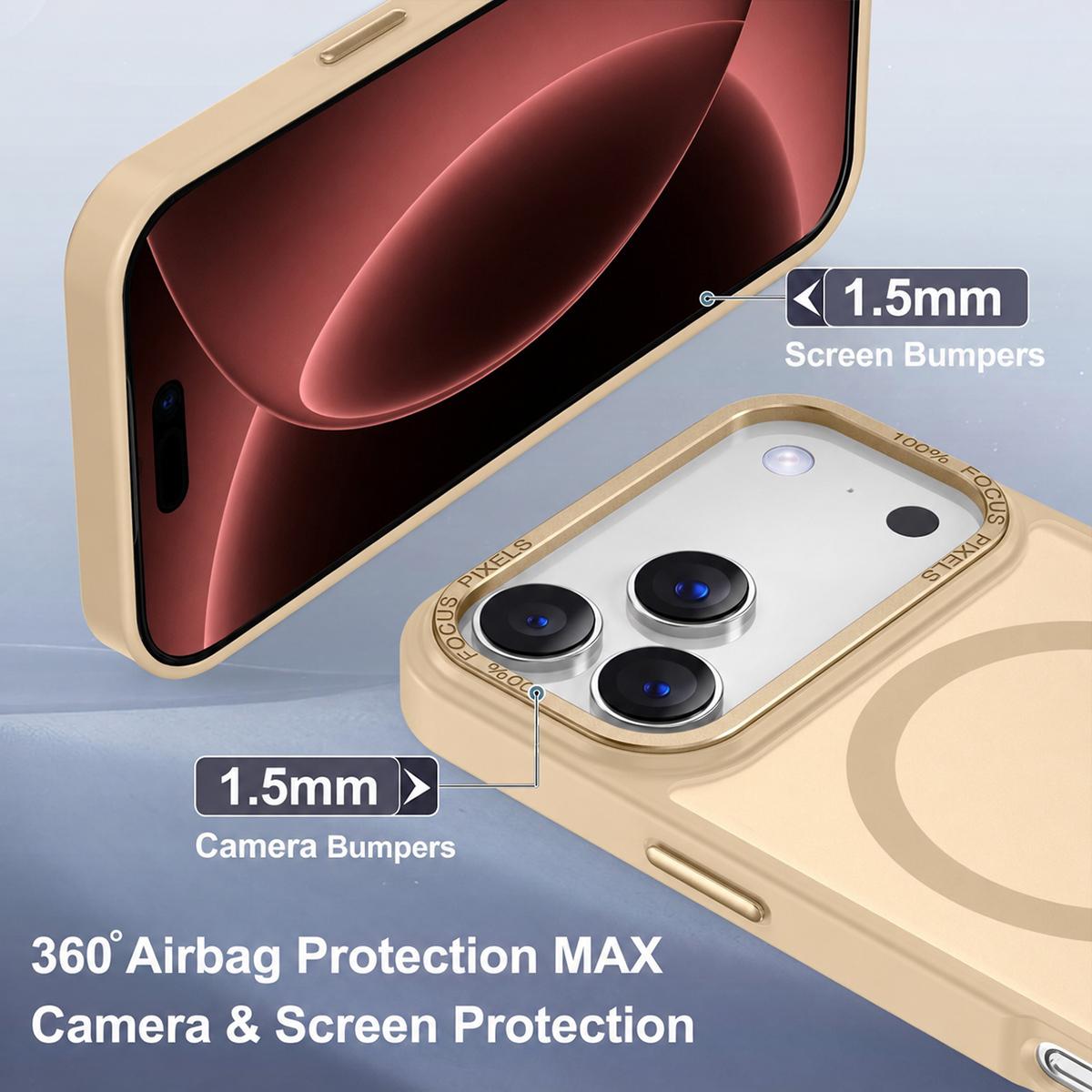 Compatible with iPhone 18 Pro Max XDcase Metal Lens Frame Skin Feel Magnetic Phone Case - Gold