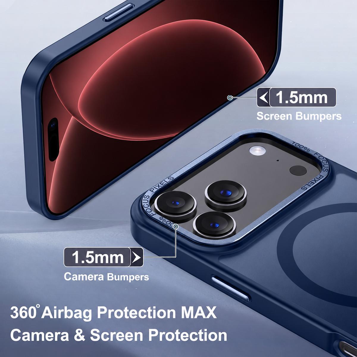 Compatible with iPhone 18 Pro Max XDcase Metal Lens Frame Skin Feel Magnetic Phone Case - Dark Blue