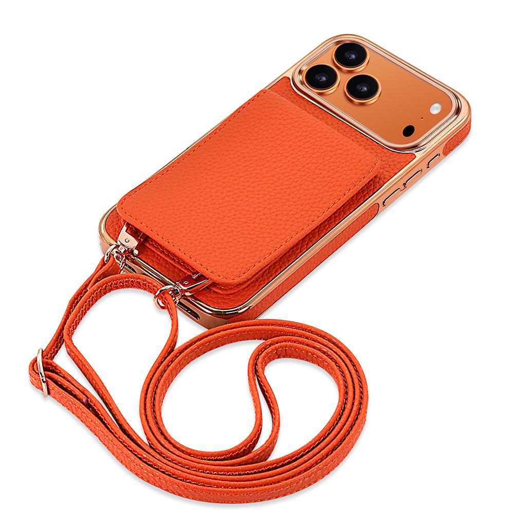 Compatible with iPhone 18 Pro Max VIETAO Litchi Texture Wallet PU Phone Case with Lanyard - Orange