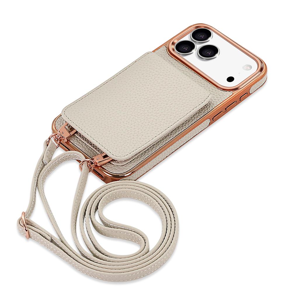 Compatible with iPhone 18 Pro VIETAO Litchi Texture Wallet PU Phone Case with Lanyard - White