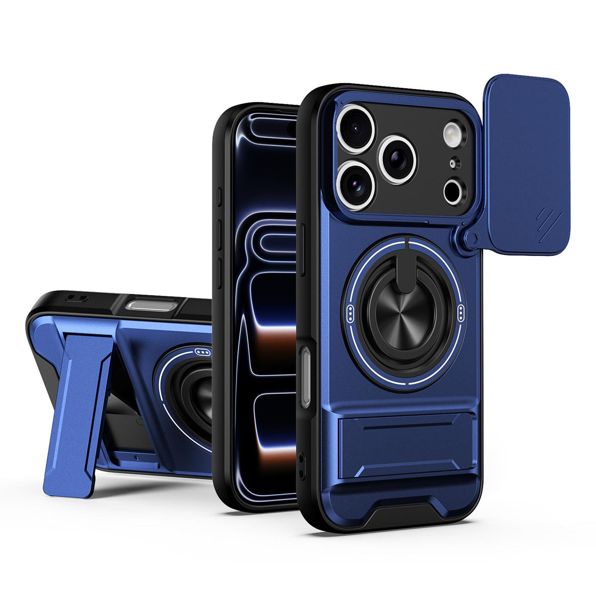Compatible with iPhone 18 Pro Max Lens Sliding Window Multifunctional Magnetic Shockproof Phone Case - Royal Blue