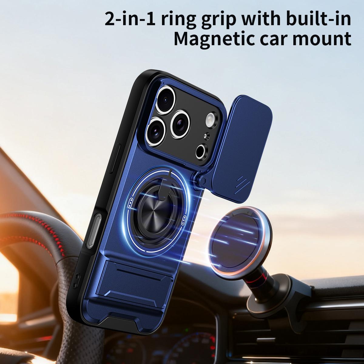 Compatible with iPhone 18 Pro Max Lens Sliding Window Multifunctional Magnetic Shockproof Phone Case - Royal Blue