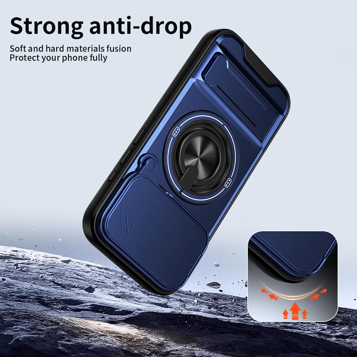 Compatible with iPhone 18 Pro Max Lens Sliding Window Multifunctional Magnetic Shockproof Phone Case - Royal Blue