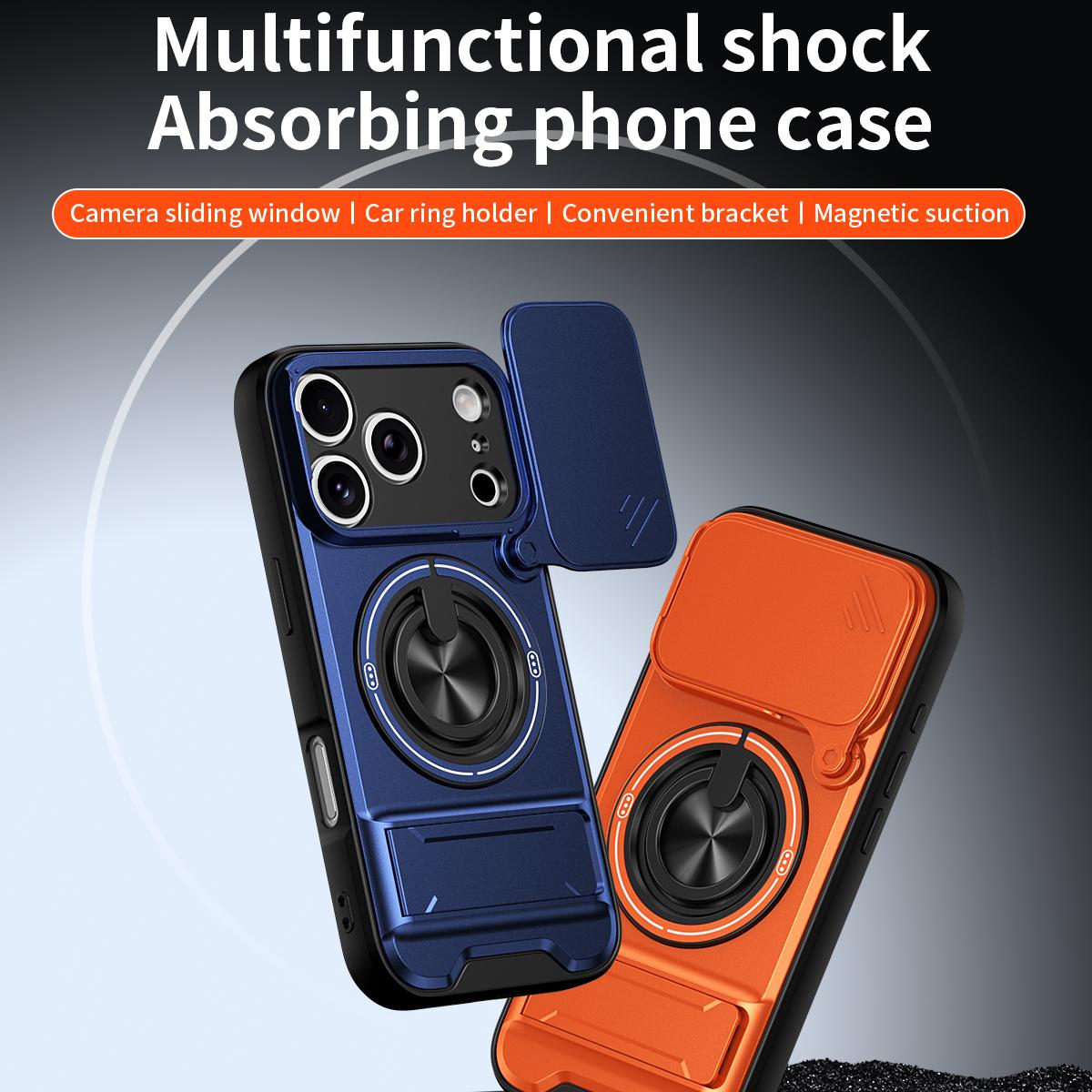 Compatible with iPhone 18 Pro Max Lens Sliding Window Multifunctional Magnetic Shockproof Phone Case - Royal Blue