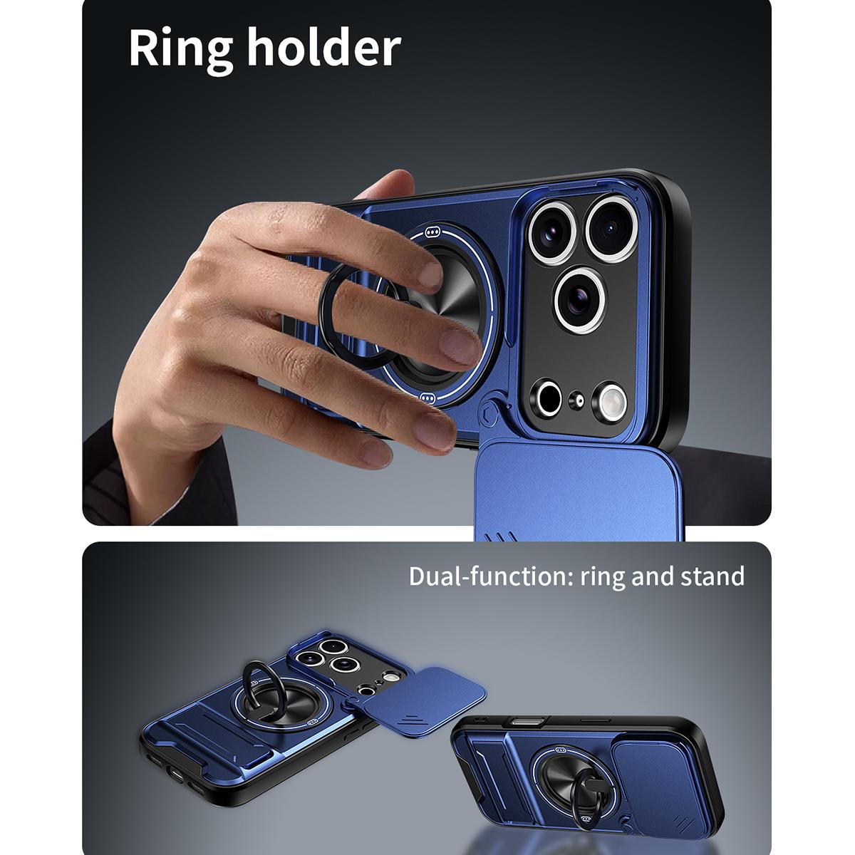 Compatible with iPhone 18 Pro Max Lens Sliding Window Multifunctional Magnetic Shockproof Phone Case - Royal Blue