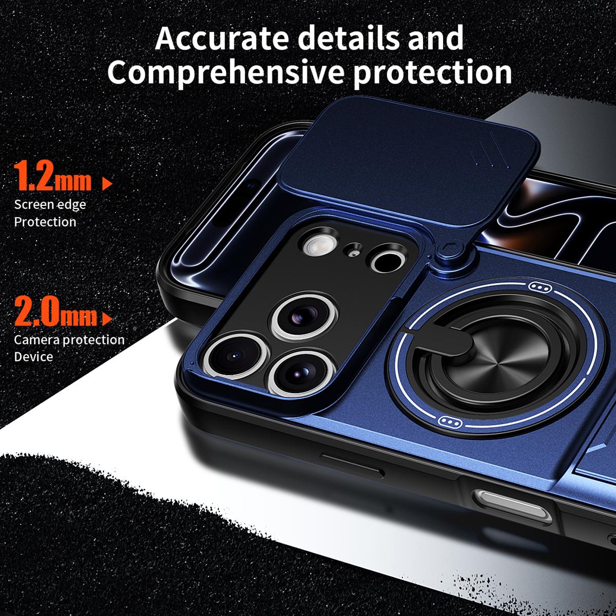 Compatible with iPhone 18 Pro Max Lens Sliding Window Multifunctional Magnetic Shockproof Phone Case - Royal Blue