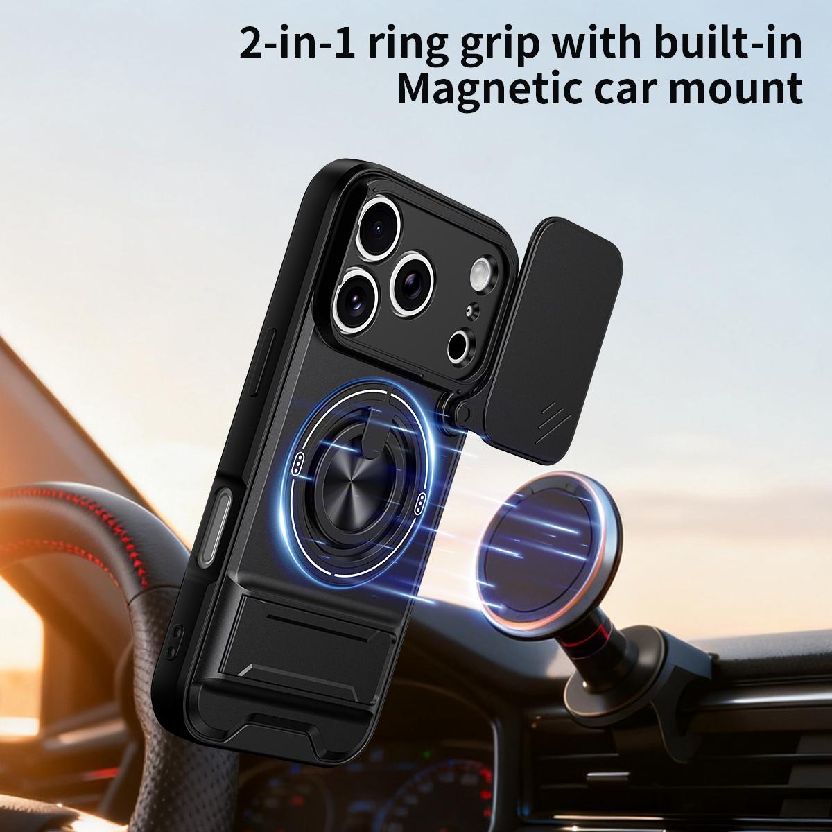Compatible with iPhone 18 Pro Max Lens Sliding Window Multifunctional Magnetic Shockproof Phone Case - Black