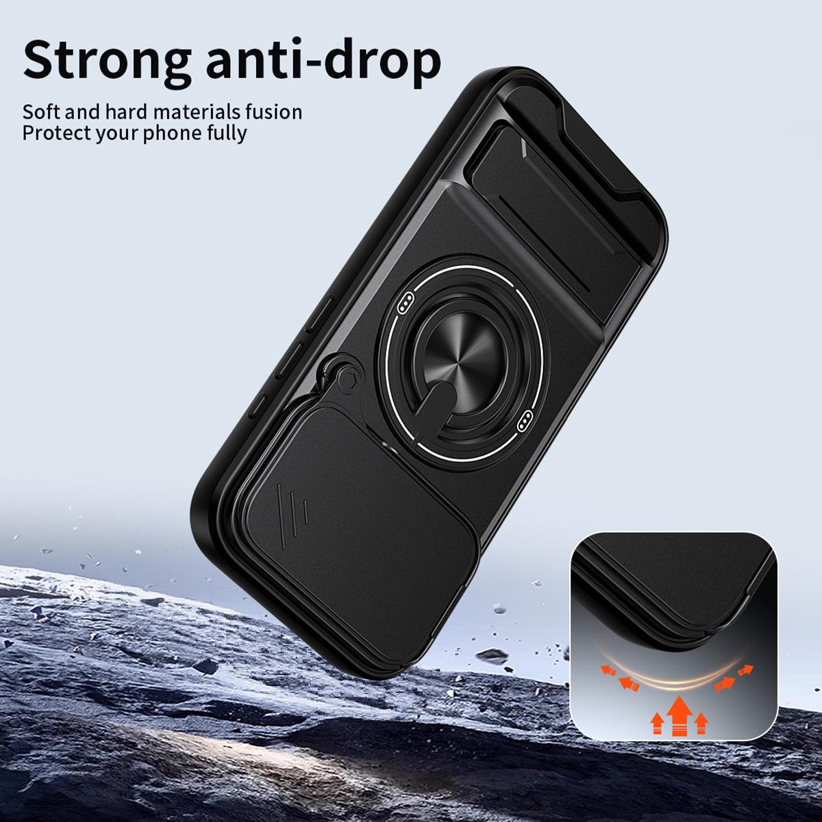 Compatible with iPhone 18 Pro Max Lens Sliding Window Multifunctional Magnetic Shockproof Phone Case - Black