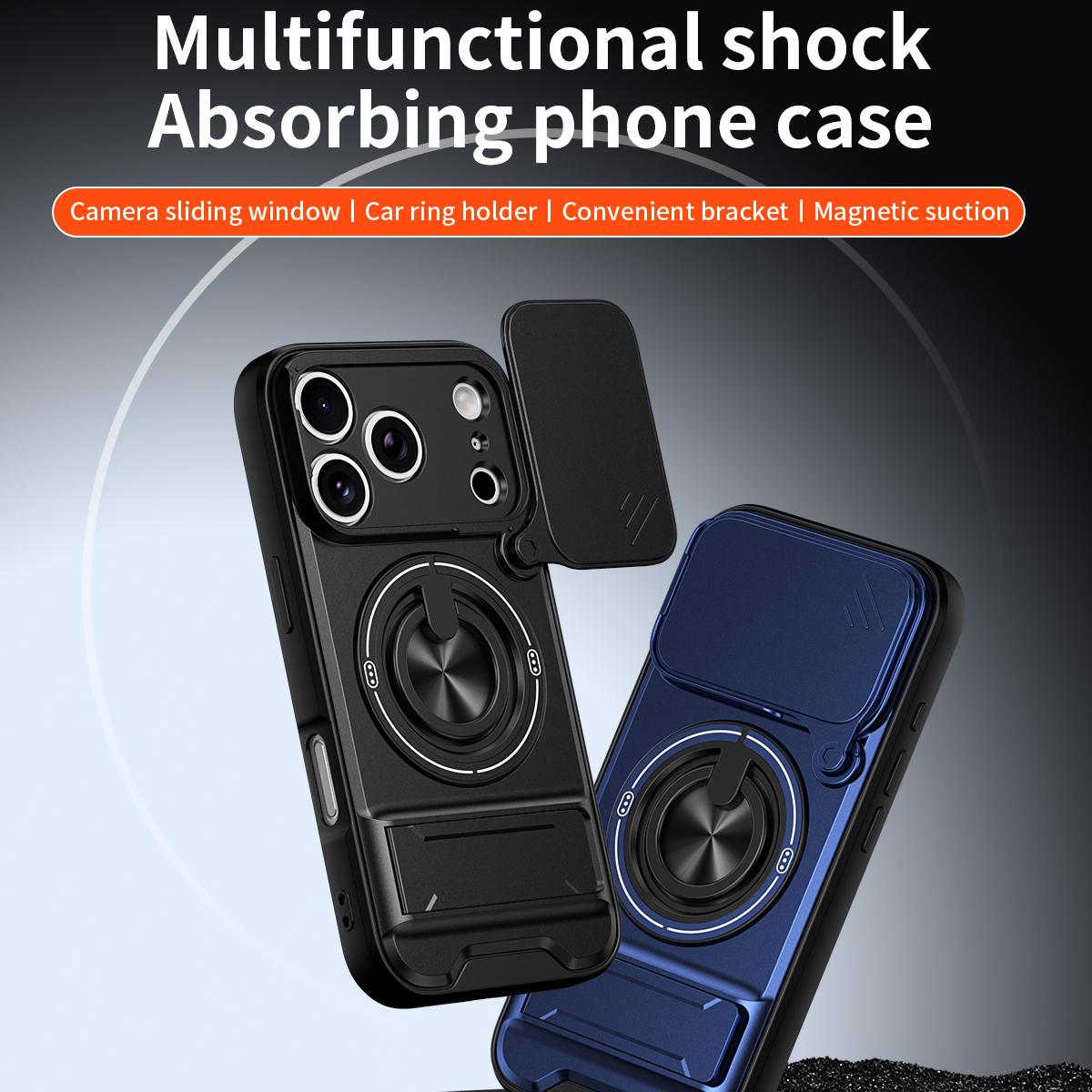 Compatible with iPhone 18 Pro Max Lens Sliding Window Multifunctional Magnetic Shockproof Phone Case - Black