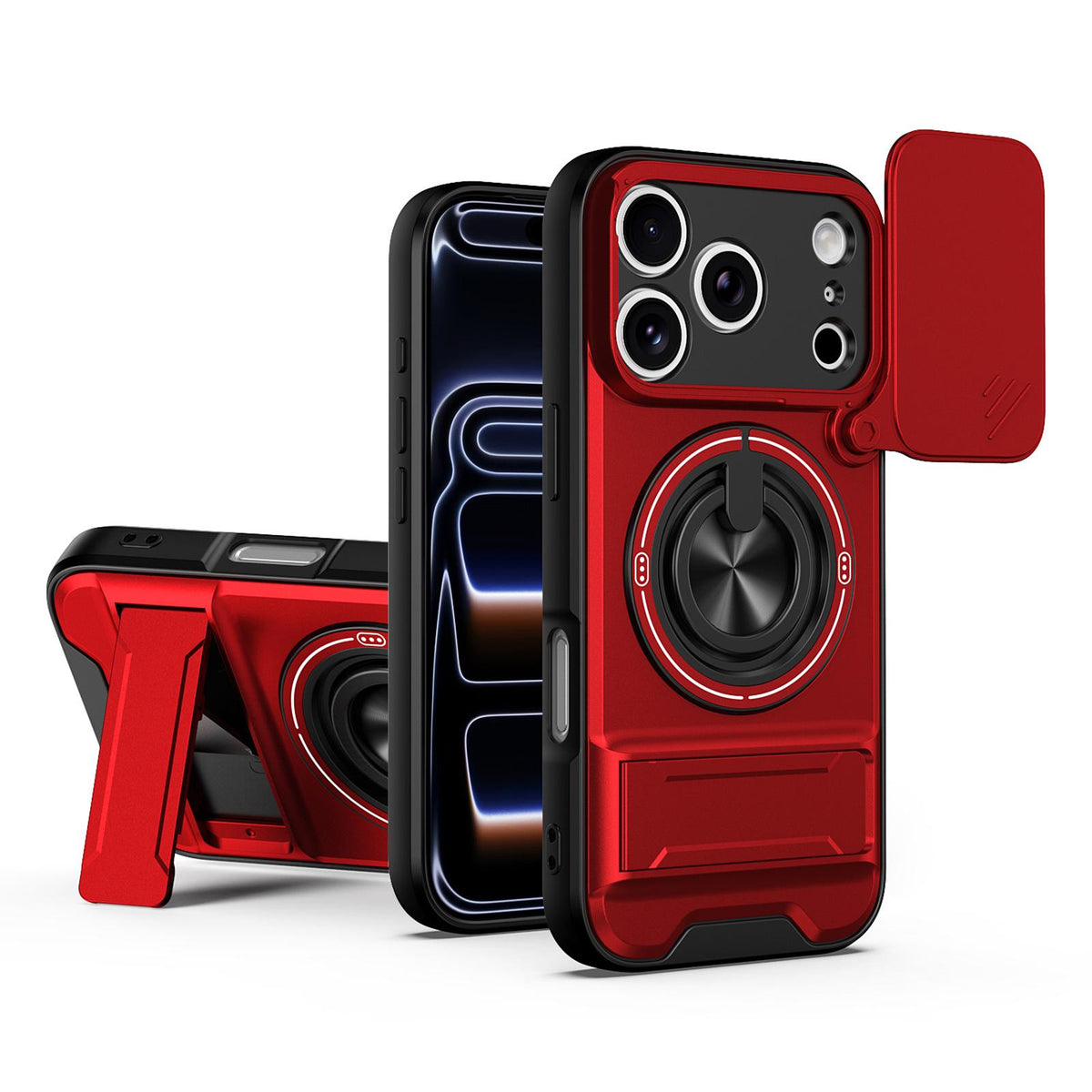 Compatible with iPhone 18 Pro Max Lens Sliding Window Multifunctional Magnetic Shockproof Phone Case - Red