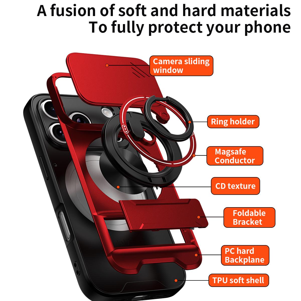 Compatible with iPhone 18 Pro Max Lens Sliding Window Multifunctional Magnetic Shockproof Phone Case - Red