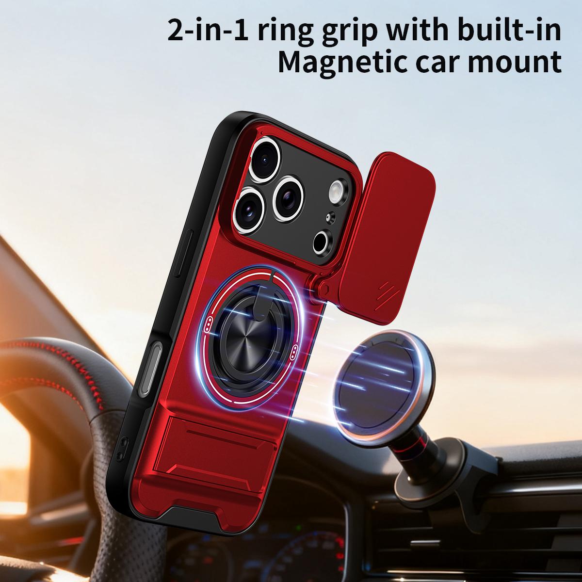 Compatible with iPhone 18 Pro Max Lens Sliding Window Multifunctional Magnetic Shockproof Phone Case - Red