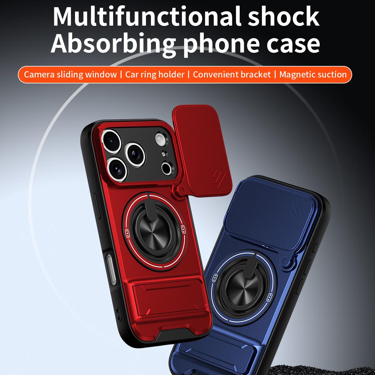 Compatible with iPhone 18 Pro Max Lens Sliding Window Multifunctional Magnetic Shockproof Phone Case - Red