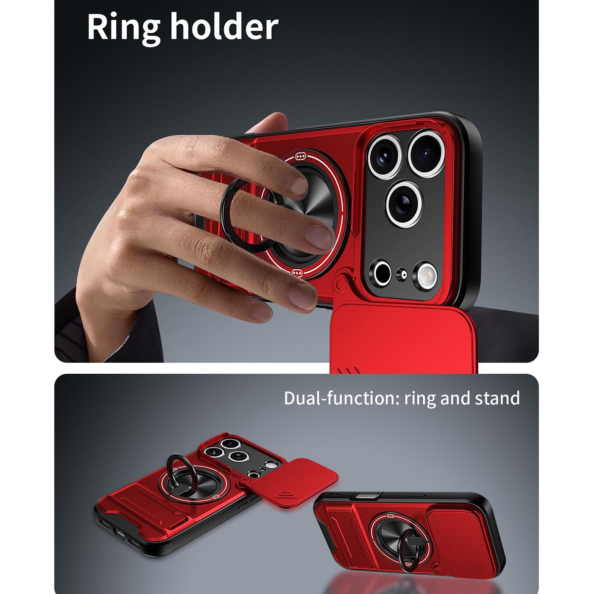 Compatible with iPhone 18 Pro Max Lens Sliding Window Multifunctional Magnetic Shockproof Phone Case - Red