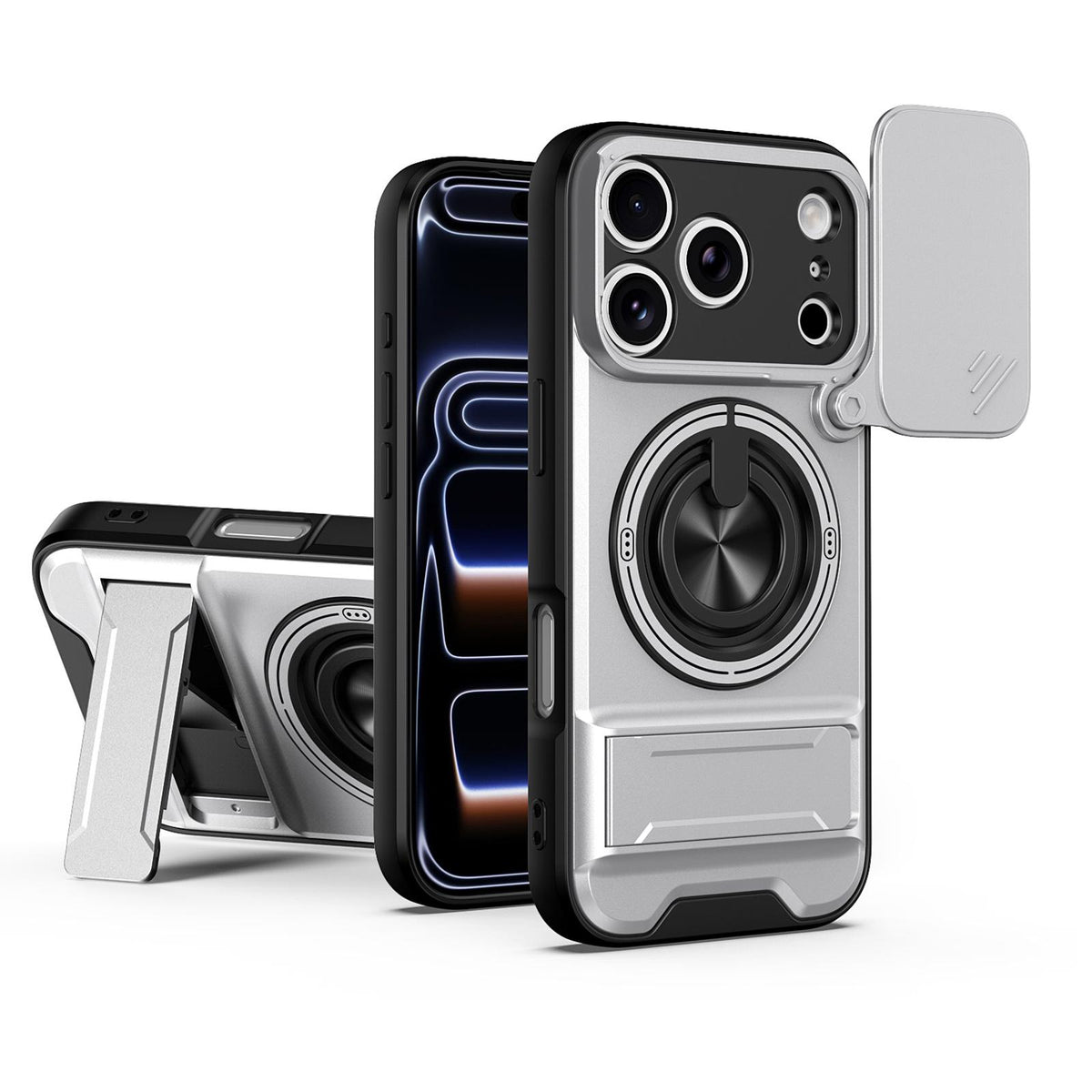 Compatible with iPhone 18 Pro Max Lens Sliding Window Multifunctional Magnetic Shockproof Phone Case - Titanium Gray