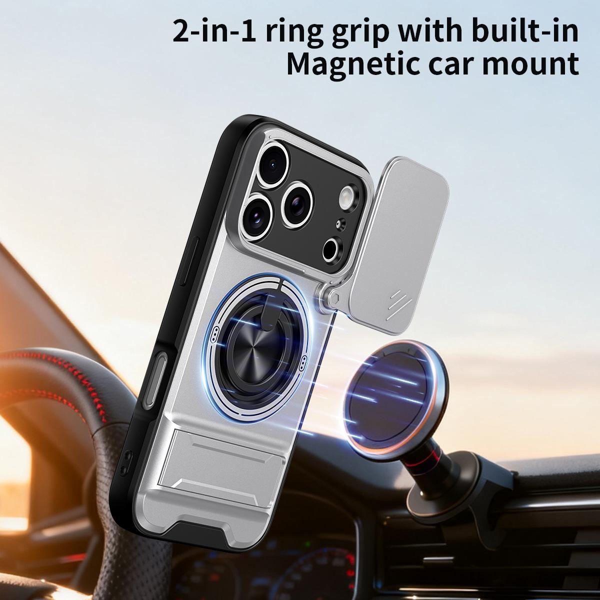 Compatible with iPhone 18 Pro Max Lens Sliding Window Multifunctional Magnetic Shockproof Phone Case - Titanium Gray
