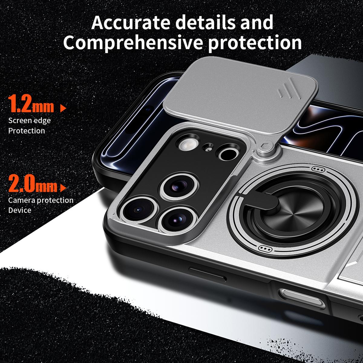 Compatible with iPhone 18 Pro Max Lens Sliding Window Multifunctional Magnetic Shockproof Phone Case - Titanium Gray