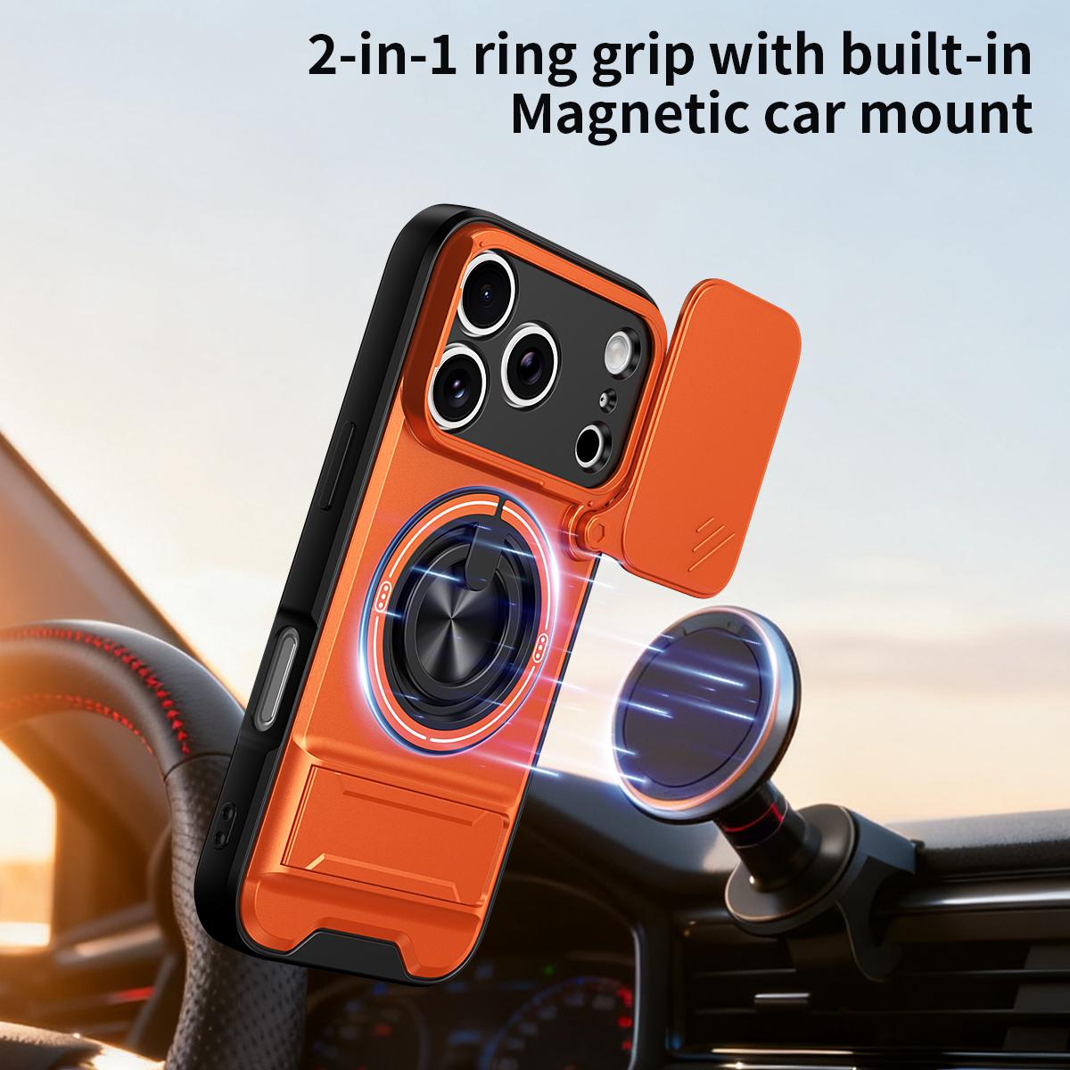 Compatible with iPhone 18 Pro Max Lens Sliding Window Multifunctional Magnetic Shockproof Phone Case - Orange