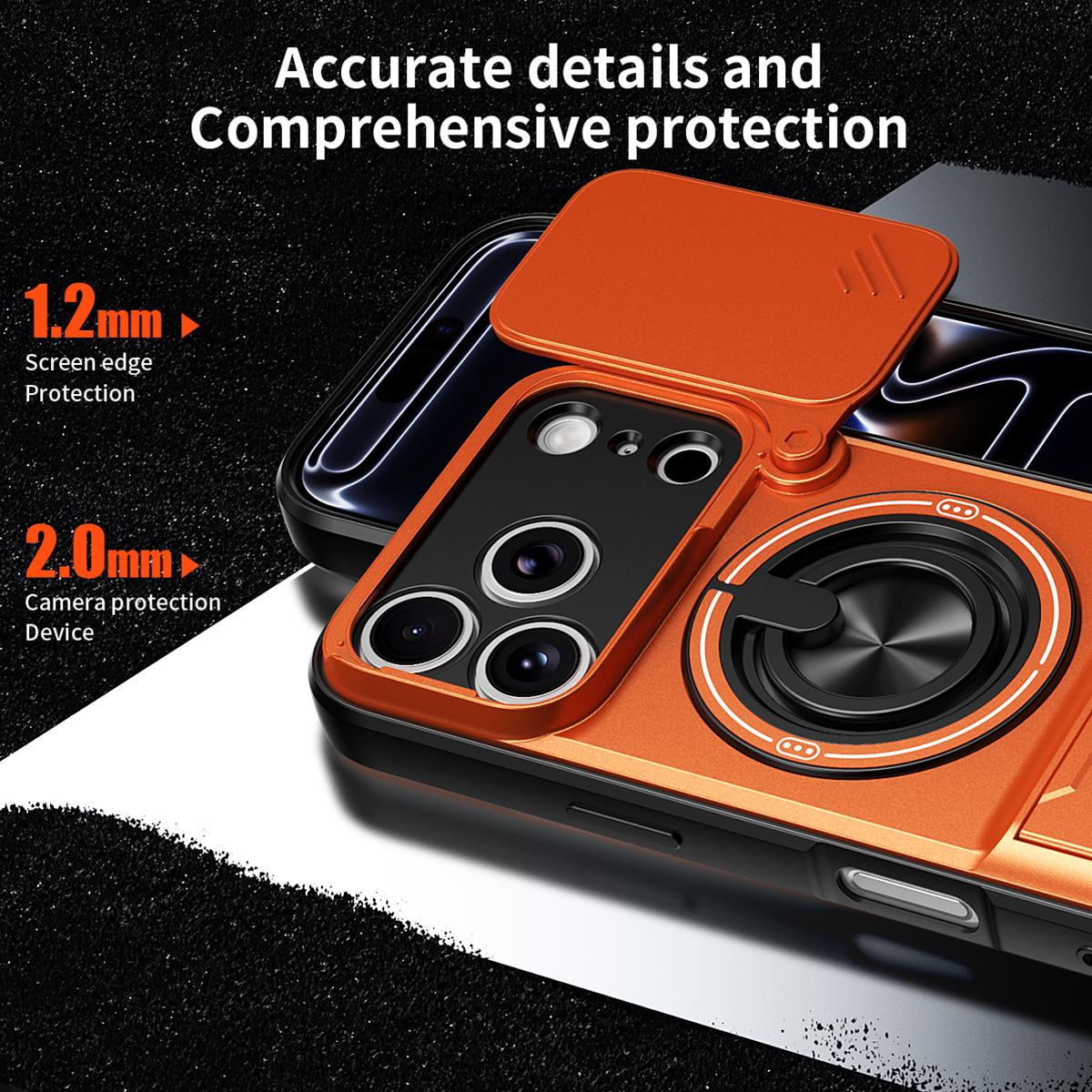 Compatible with iPhone 18 Pro Max Lens Sliding Window Multifunctional Magnetic Shockproof Phone Case - Orange