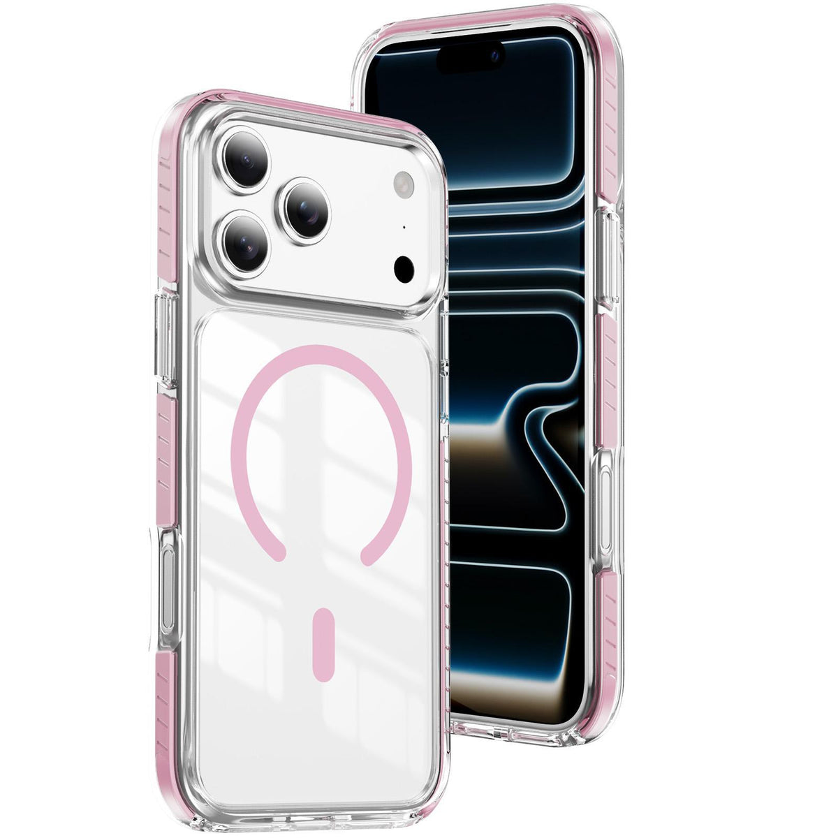 Compatible with iPhone 18 Pro Max Crystal Shield Clear Magnetic Acrylic Dual-Layer TPU Phone Case - Pink